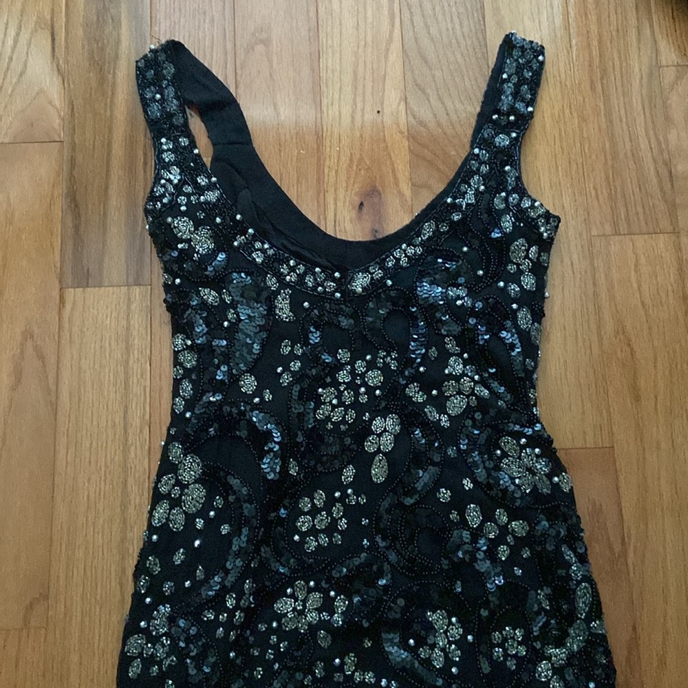 Vintage Black Beaded Floral Scoop-Neck Mini Dress - Picture 6 of 9